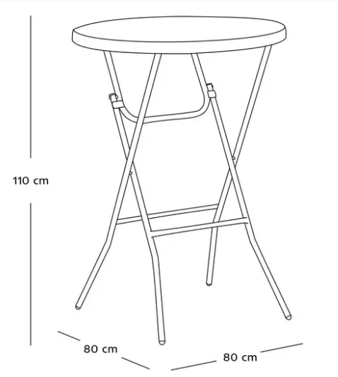 Mesa redonda dobrável 80cm alta tipo Bistrô