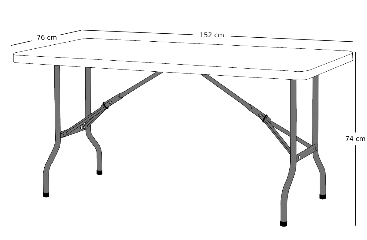 Mesa retangular dobrável 152 cm